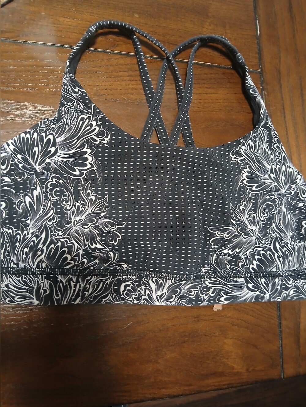 lululemon athletica Black and White Floral Strappy Sports Bra